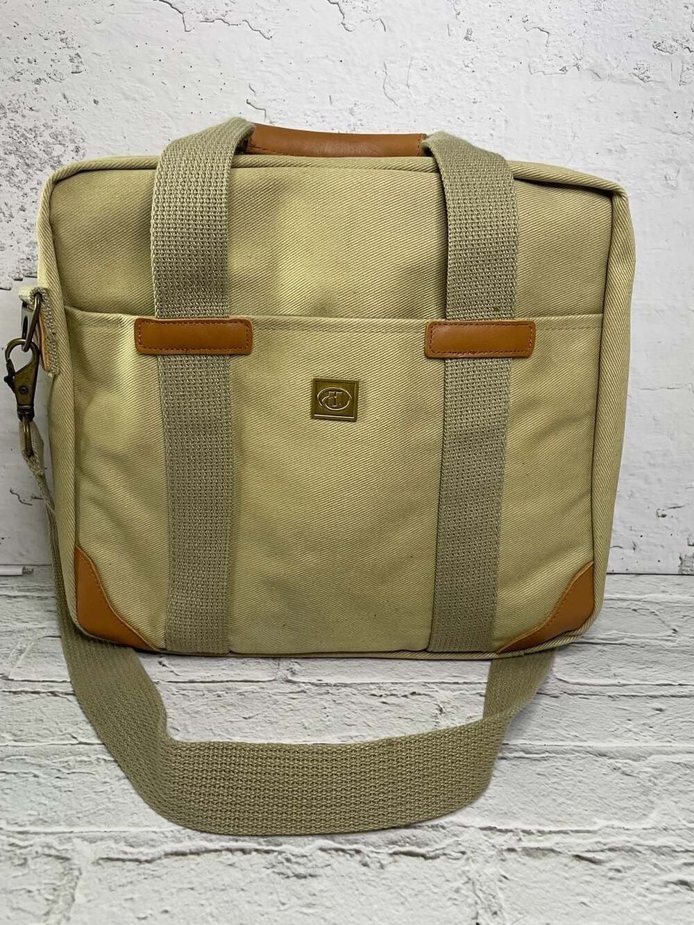 Jon Hart Design Canvas and Leather Tote Laptop Briefcase.